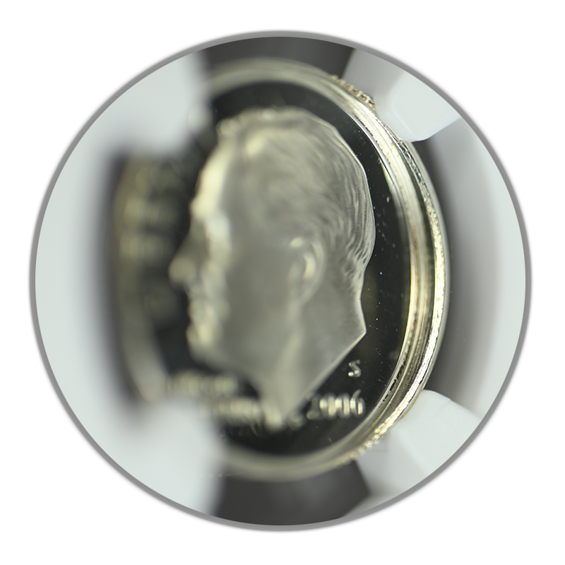 2006-S Proof Silver Roosevelt Dime 10C NGC Mint Error PF69 Ultra Cameo Finned Rim Obverse